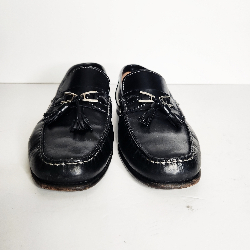 Santoni Men's Black Leather Slip On Loafers with Tassels Size 9.5 Made in Italy - Picture 4 of 9